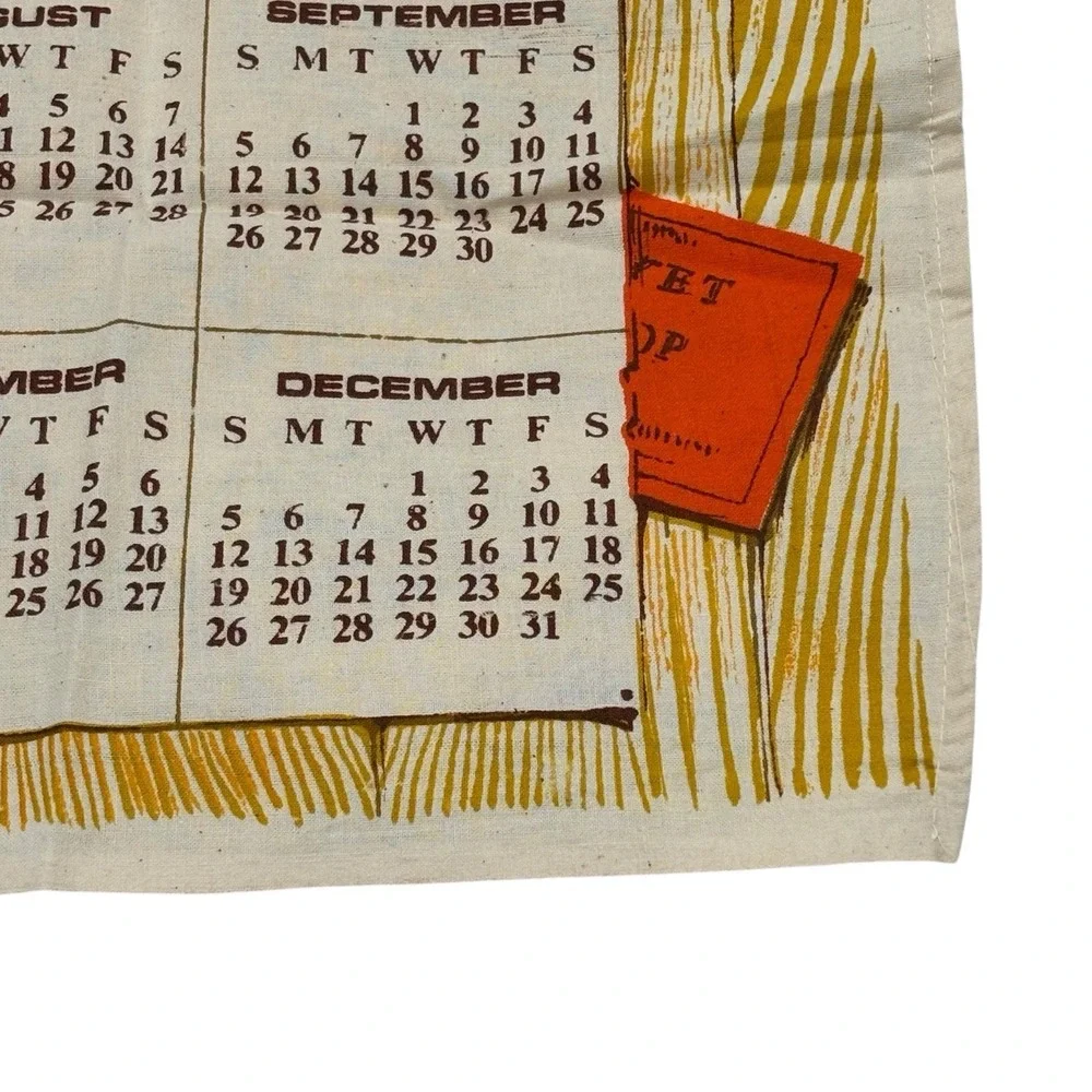Vintage 1976 Calendar Tea Towel Cotton Fall Fair Wall‎ Hanging No Dowel